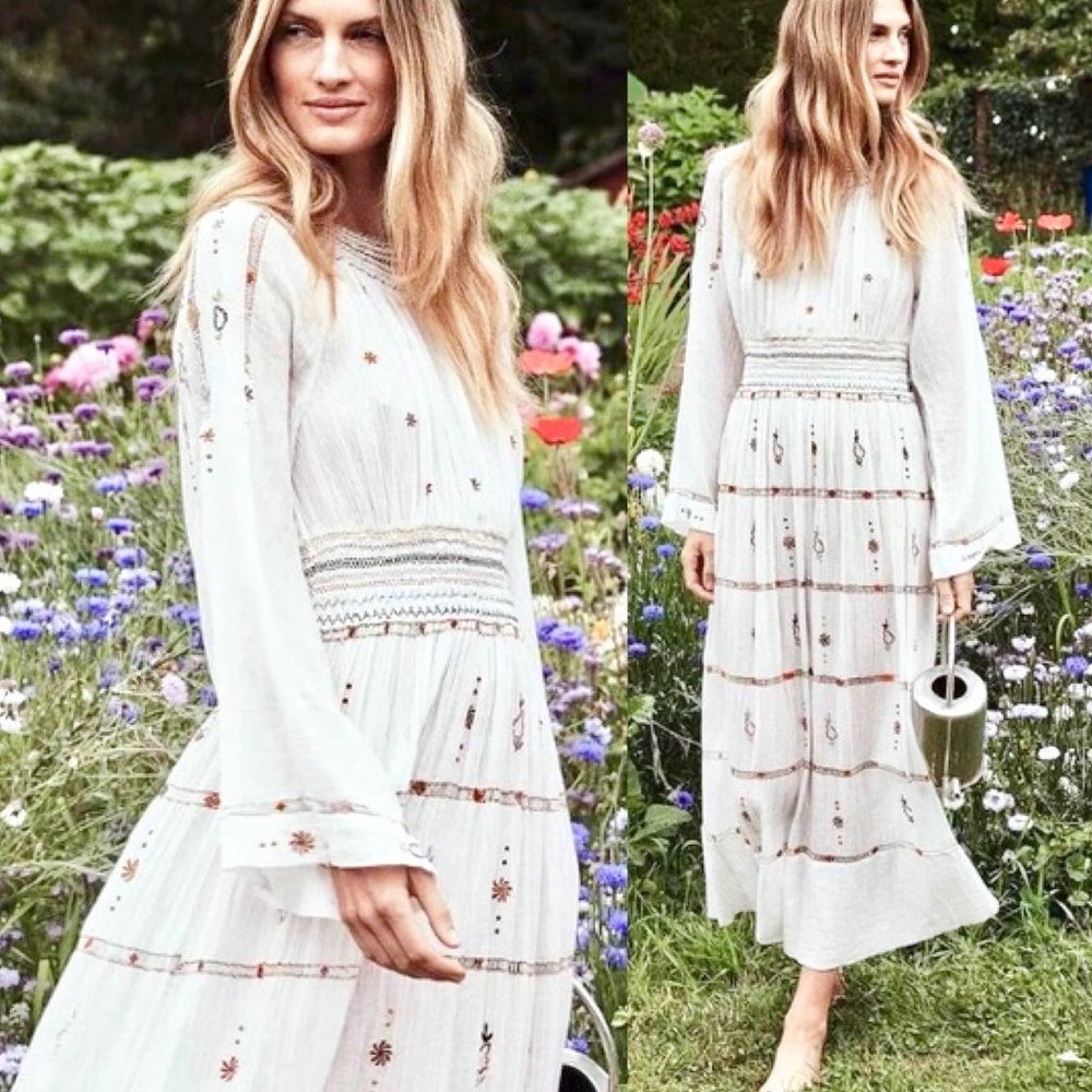 DOEN Embroidered Smocked Gauze Joni Maxi Dress - Picture 1 of 4